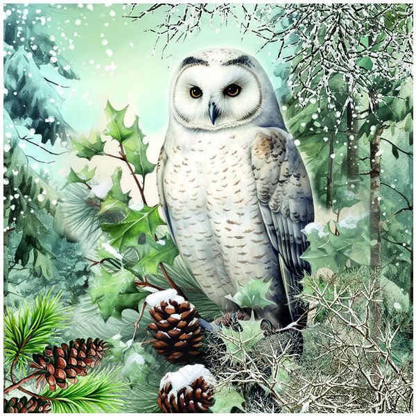 Weihnachten Servietten 33x33 cm 3-lagig 20 Stück Snowy owl FSC Mix  Eule Wald Weihnachten