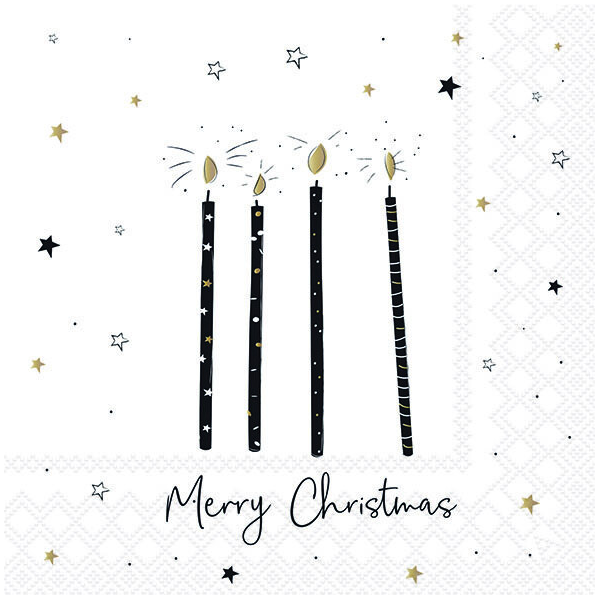 Weihnachten Servietten 33x33 cm 3-lagig 20 Stück X-Mas candles white FSC Mix  Merry Christmas Kerzen weiß