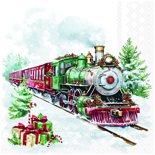 Weihnachten Servietten 33x33 cm 3-lagig 20 Stück Christmas train FSC Mix  Weihnachtszug