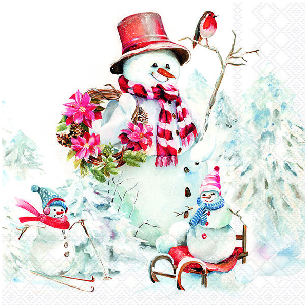 Weihnachten Servietten 33x33 cm 3-lagig 20 Stück Sporty snowmen FSC Mix  Schneeman Skifahren Rodeln