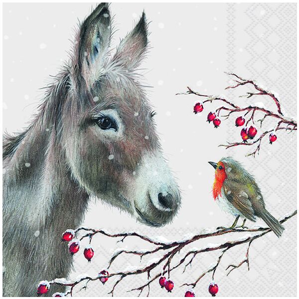 Weihnachten Servietten 33x33 cm 3-lagig 20 Stück Donkey and robin FSC Mix  Esel & Rotkehlchen