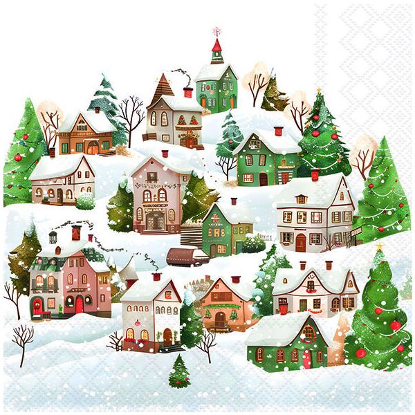 Weihnachten Servietten 33x33 cm 3-lagig 20 Stück Winter village FSC Mix  Weihnachtsdorf