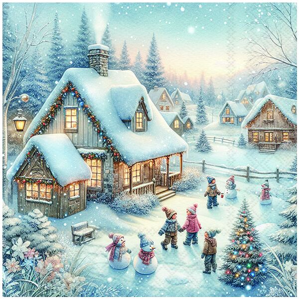 Weihnachten Servietten 33x33 cm 3-lagig 20 Stück Winter in backyard FSC Mix  Weihnachtsort Kinder Schneemänner