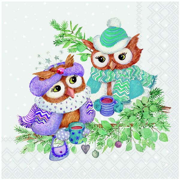 A Weihnachten Servietten 33x33 cm 3-lagig 20 Stück Winter owls FSC Mix  Eulen Glühwein