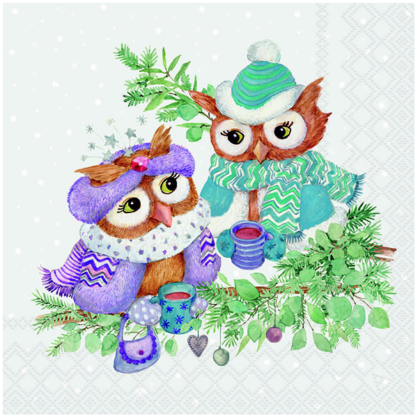 A Weihnachten Servietten 33x33 cm 3-lagig 20 Stück Winter owls FSC Mix  Eulen Glühwein