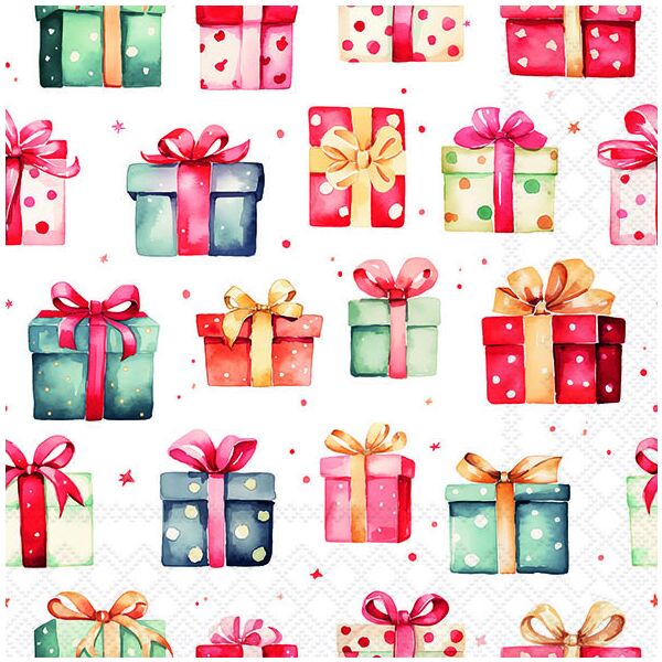 Weihnachten Servietten 33x33 cm 3-lagig 20 Stück Gift boxes FSC Mix  Geschenke Sterne