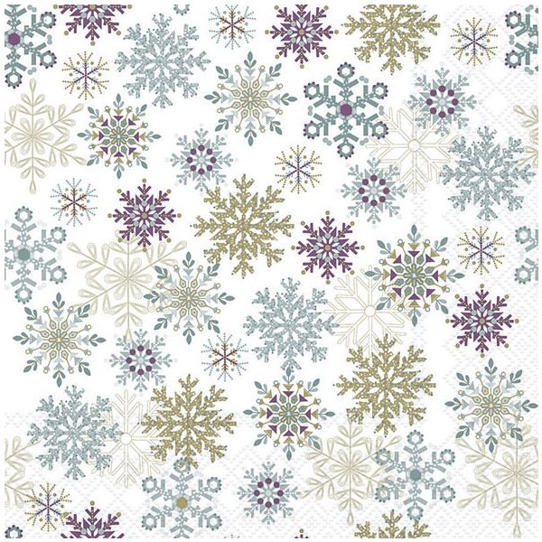 Weihnachten Servietten 33x33 cm 3-lagig 20 Stück Snowflakes all over white FSC Mix  Schneeflocken Kristalle weiß