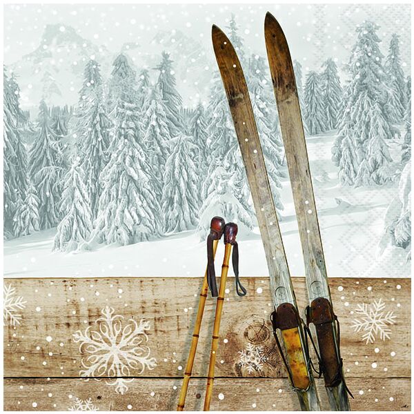 Weihnachten Servietten 33x33 cm 3-lagig 20 Stück Retro ski FSC Mix  Retro Skier