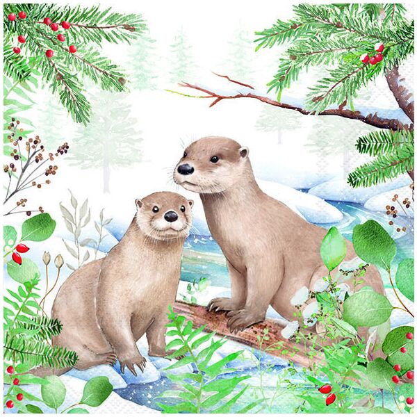 Weihnachten Servietten 33x33 cm 3-lagig 20 Stück Otter FSC Mix  Biber im Schnee