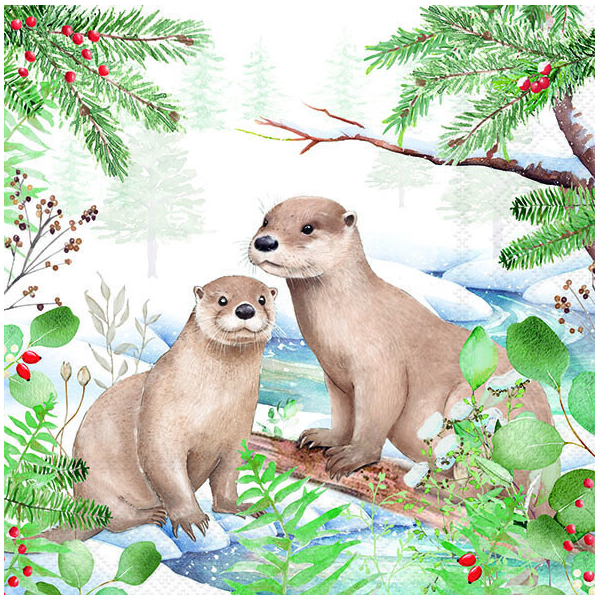 Weihnachten Servietten 33x33 cm 3-lagig 20 Stück Otter FSC Mix  Biber im Schnee