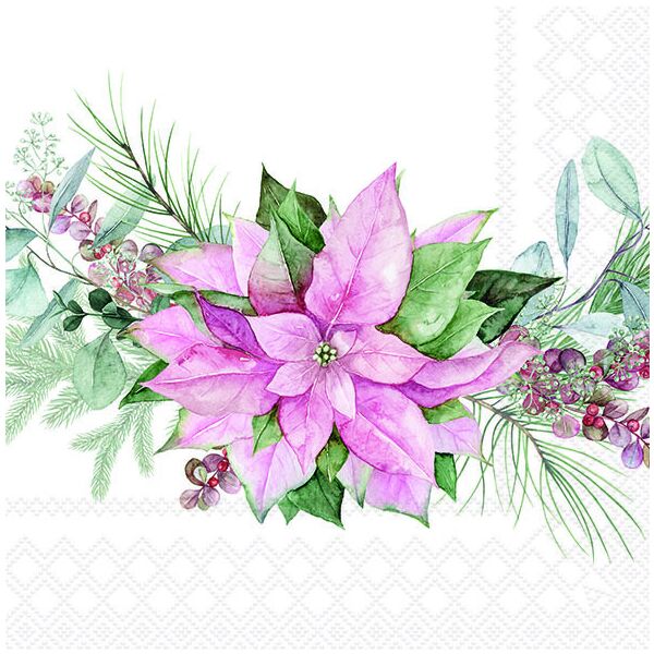 Weihnachten Servietten 33x33 cm 3-lagig 20 Stück Pink poinsettia FSC Mix  Weihnachtstern rosa