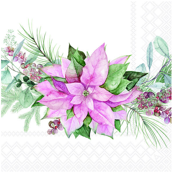 Weihnachten Servietten 33x33 cm 3-lagig 20 Stück Pink poinsettia FSC Mix  Weihnachtstern rosa
