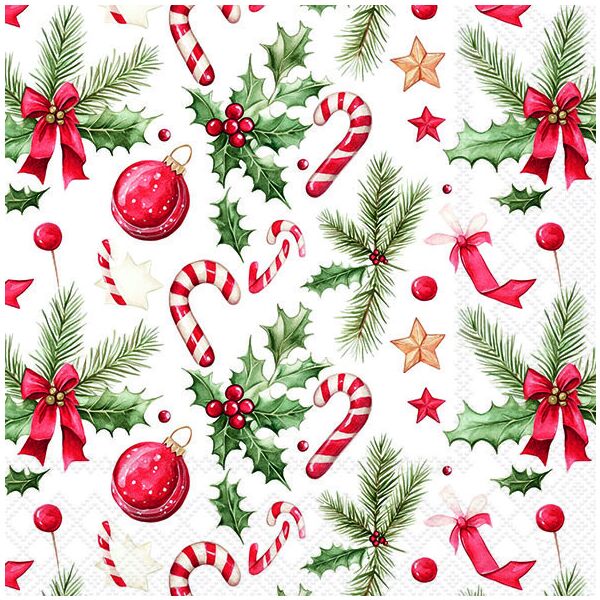 Weihnachten Servietten 33x33 cm 3-lagig 20 Stück Christmas elements FSC Mix  Symbole Ilex Zimtstange Kugeln