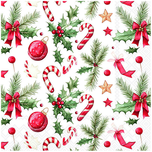 Weihnachten Servietten 33x33 cm 3-lagig 20 Stück Christmas elements FSC Mix  Symbole Ilex Zimtstange Kugeln