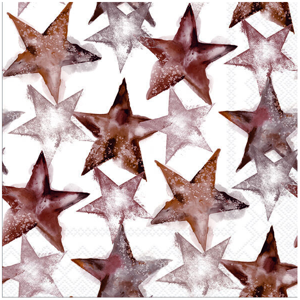 Weihnachten Servietten 33x33 cm 3-lagig 20 Stück Watercolour stars dark brown FSC Mix  Sterne braun
