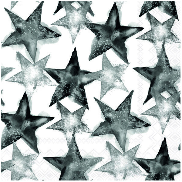 Weihnachten Servietten 33x33 cm 3-lagig 20 Stück Watercolour stars black FSC Mix  Sterne schwarz