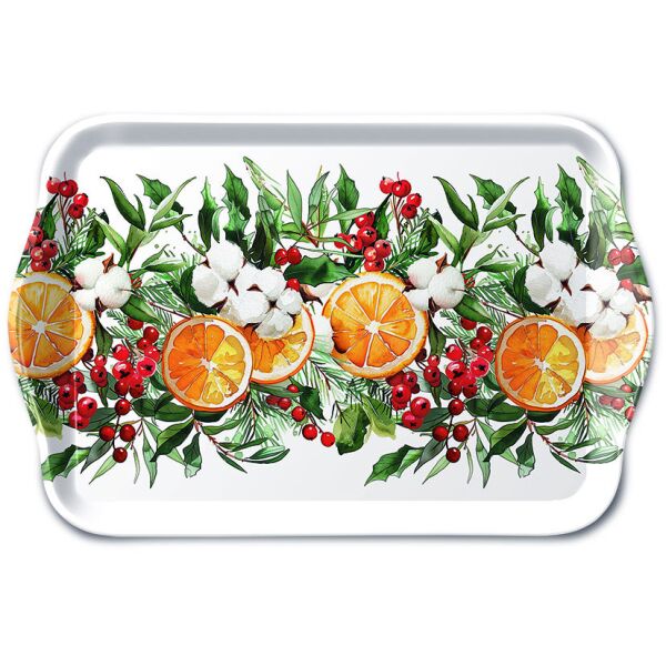 Weihnachten Tablett 13 x 21 cm Winter oranges  Orangen Ilex Weihnachtskranz
