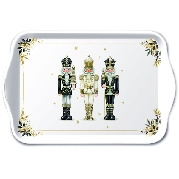 Weihnachten Tablett 13 x 21 cm Royal nutcrackers  Nussknacker schwarz-weiß-gold