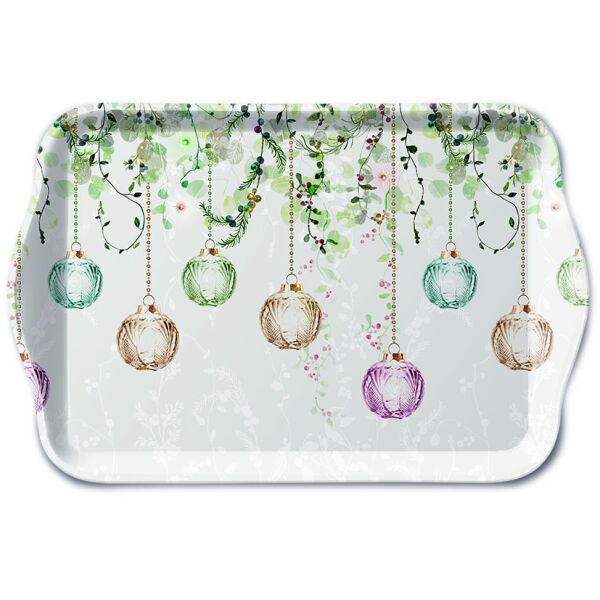 Weihnachten Tablett 13 x 21 cm Floral Christmas grey  Weihnachtskugeln gedeckte Farben
