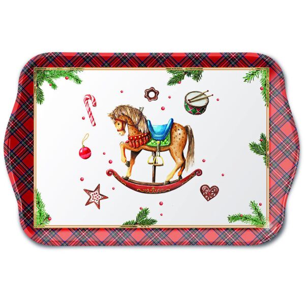 Weihnachten Tablett 13 x 21 cm Classic rocking horse white  Schaukelpferd Weihnachtssymbole