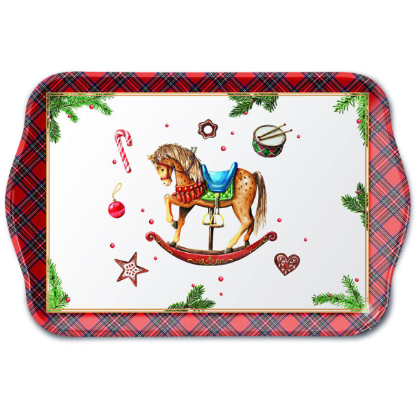 Weihnachten Tablett 13 x 21 cm Classic rocking horse white  Schaukelpferd Weihnachtssymbole
