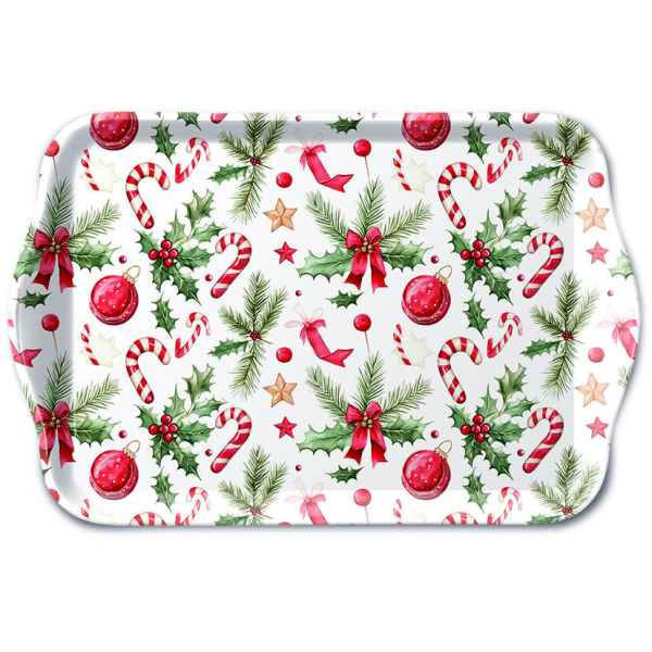Weihnachten Tablett 13 x 21 cm Christmas elements  Symbole Ilex Zimtstange Kugeln