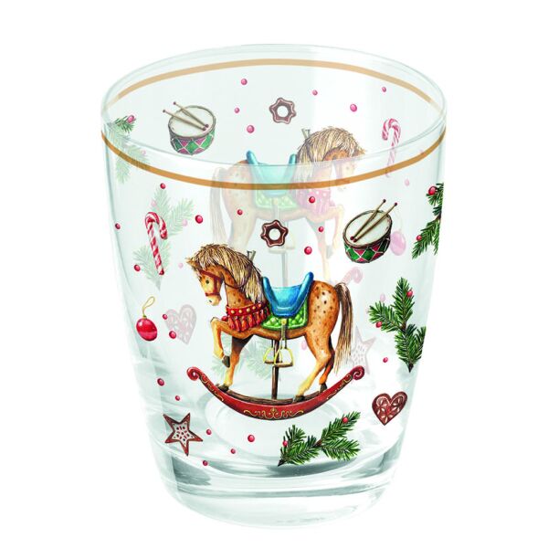 Weihnachten Wasserglas bedruckt Classic rocking horse white  Schaukelpferd Weihnachtssymbole