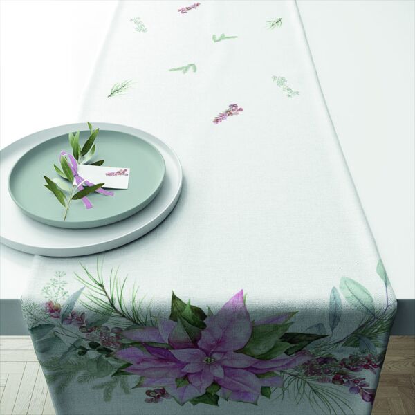 Weihnachten Tischläufer 40 x 150 cm Pink poinsettia  Weihnachtstern rosa
