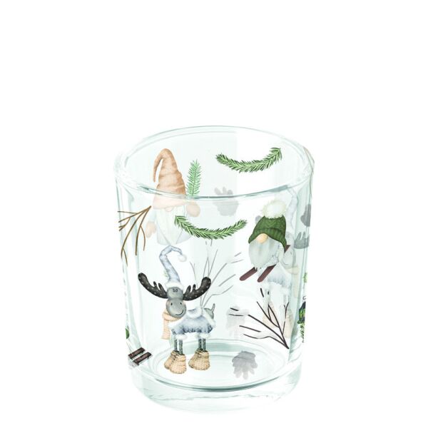 Weihnachten Teelichthalter Forest gnomes white  Waldzwerge Wichtel Elch & Gnom