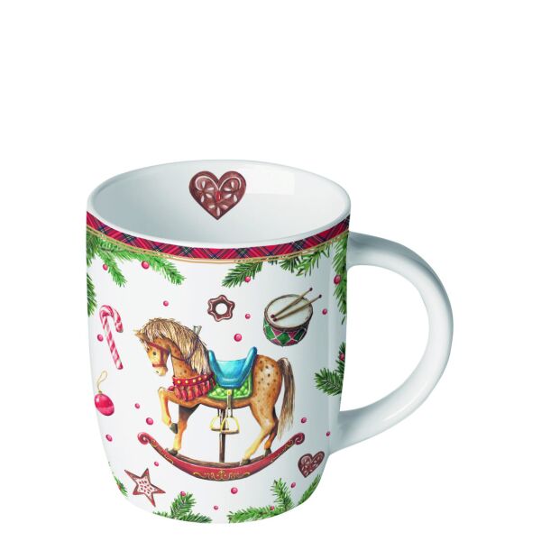Weihnachten Becher 0,2 l Classic rocking horse white  Schaukelpferd Weihnachtssymbole