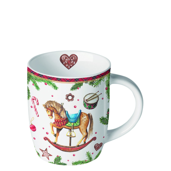 Weihnachten Becher 0,2 l Classic rocking horse white  Schaukelpferd Weihnachtssymbole