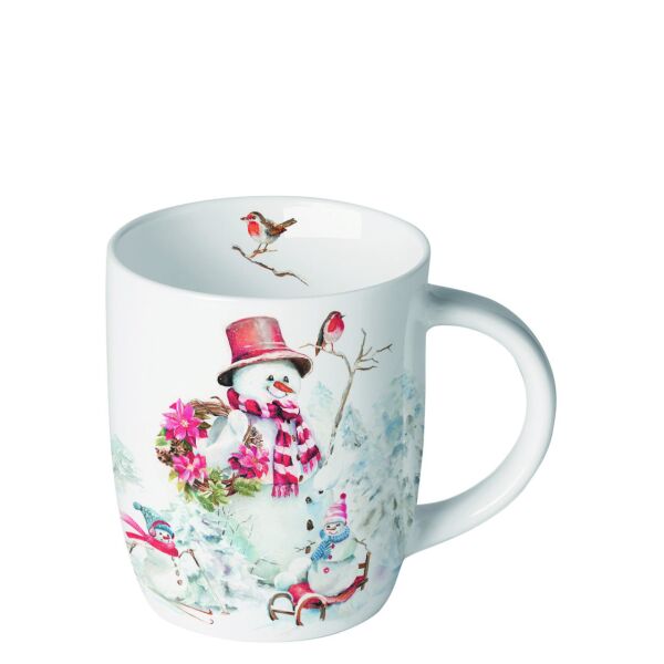 Weihnachten Becher 0,2 l Sporty snowmen  Schneeman Skifahren Rodeln