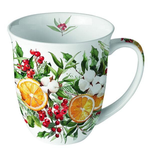 Weihnachten Becher 0,4 l Winter oranges  Orangen Ilex Weihnachtskranz