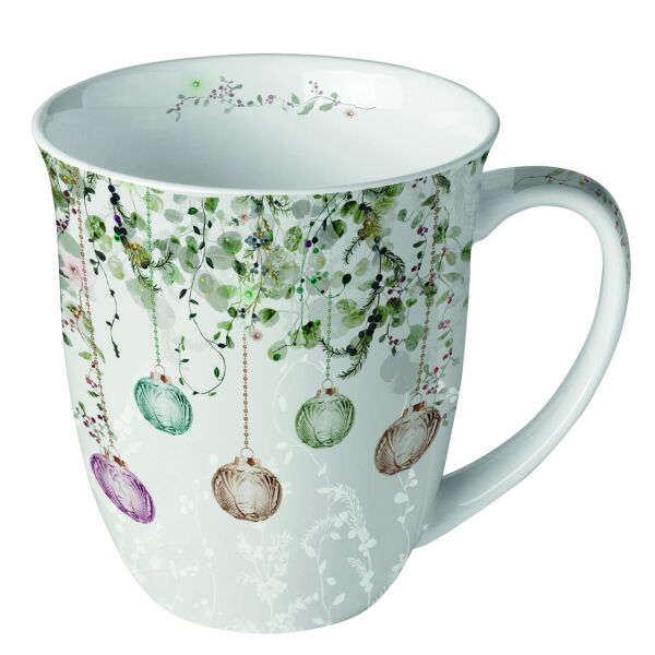 Weihnachten Becher 0,4 l Floral Christmas grey  Weihnachtskugeln gedeckte Farben