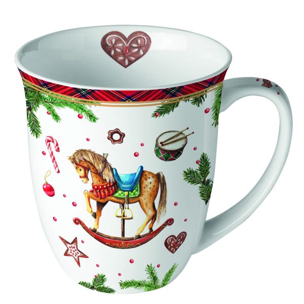 Weihnachten Becher 0,4 l Classic rocking horse white  Schaukelpferd Weihnachtssymbole