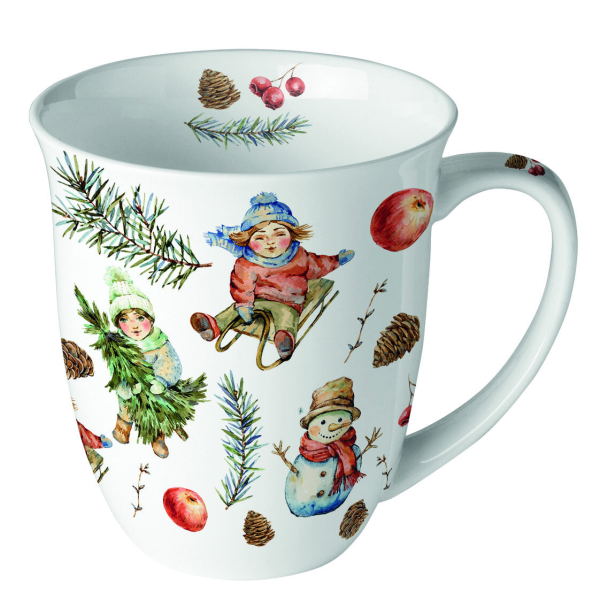 Weihnachten Becher 0,4 l Playing outside white  Engel Schlitten Kinder Weihnachtsbaum