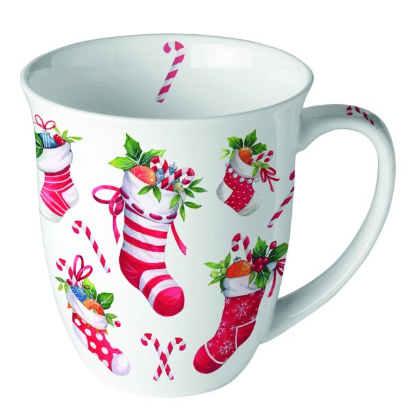 A-2026 Weihnachten Becher 0,4 l X-Mas stockings white  Weihnachtsstiefel Zimtstange Nikolaus