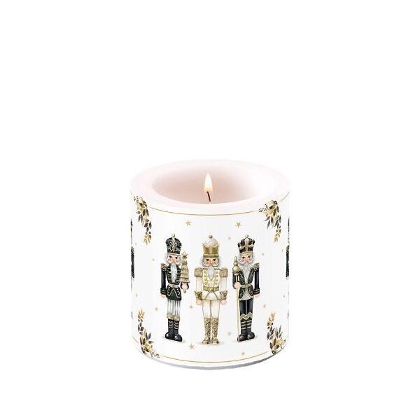 Weihnachten Kerze klein Ø 7,5 cm x 9 cm Royal nutcrackers  Nussknacker schwarz-weiß-gold