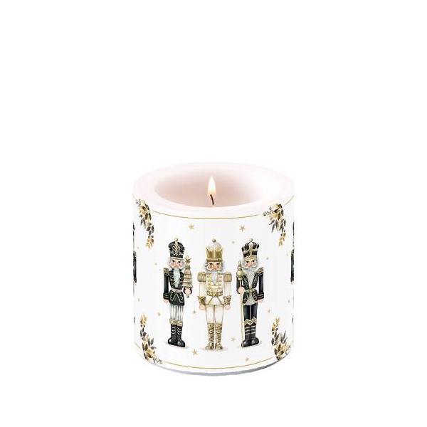Weihnachten Kerze klein Ø 7,5 cm x 9 cm Royal nutcrackers  Nussknacker schwarz-weiß-gold