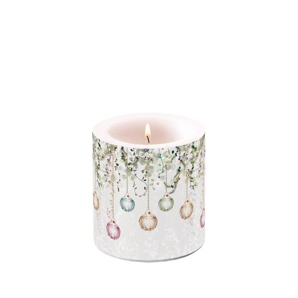 Weihnachten Kerze klein Ø 7,5 cm x 9 cm Floral Christmas grey  Weihnachtskugeln gedeckte Farben
