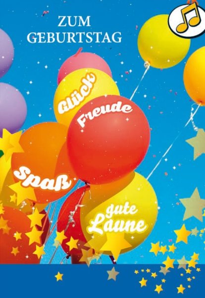 Geburtstag - Jukebox - Soundkarte und Lichtkarte im Format 11,5 x 17 cm - „Luftballons“