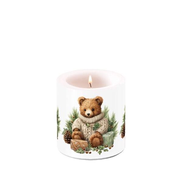 Weihnachten Kerze klein Ø 7,5 cm x 9 cm Cuddle bear  Bär Geschenke Tannenzapfen