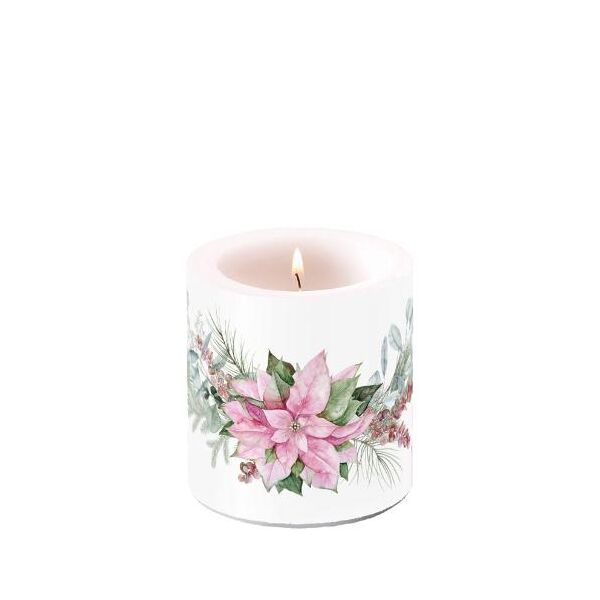 Weihnachten Kerze klein Ø 7,5 cm x 9 cm Pink poinsettia  Weihnachtstern rosa
