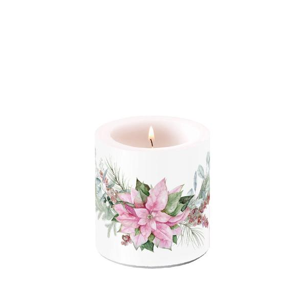 Weihnachten Kerze klein Ø 7,5 cm x 9 cm Pink poinsettia  Weihnachtstern rosa
