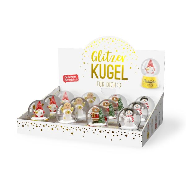 Glitzerkugel Paket4 Motive a 3 Stück HappXMas
