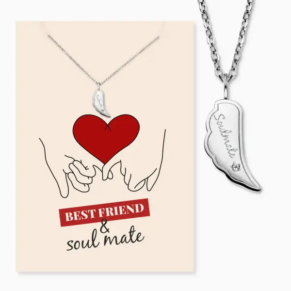 Grußkarte Soulmate mit Halskette Edelstahl Silber und Umschlag Best friend & soulmate Engelsrufer