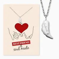 Grußkarte Soulmate mit Halskette Edelstahl Silber...