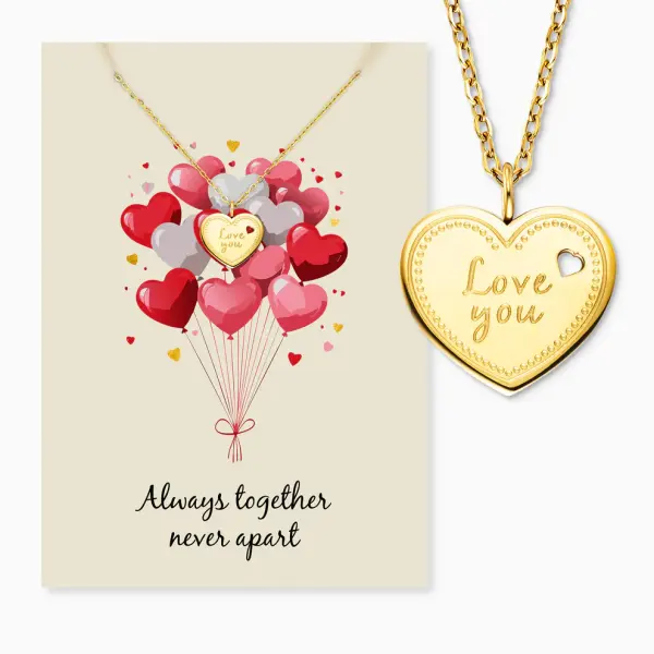 Grußkarte Love you mit Halskette Edelstahl Gold und Umschlag Engelsrufer always together never apart