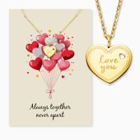 Grußkarte Love you mit Halskette Edelstahl Gold und...