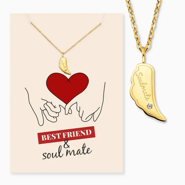 Grußkarte Soulmate mit Halskette Edelstahl Gold und Umschlag Best friend & soulmate Engelsrufer